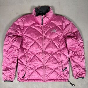 The North Face Womens Pink 550 Down Quilted Puffer Jacket Size Medium Diamond